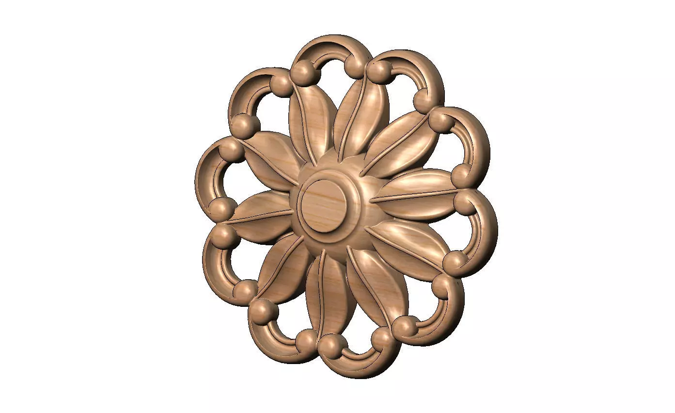 Ribbed rosette carved round eternity corner scroll relief 3D print model_10