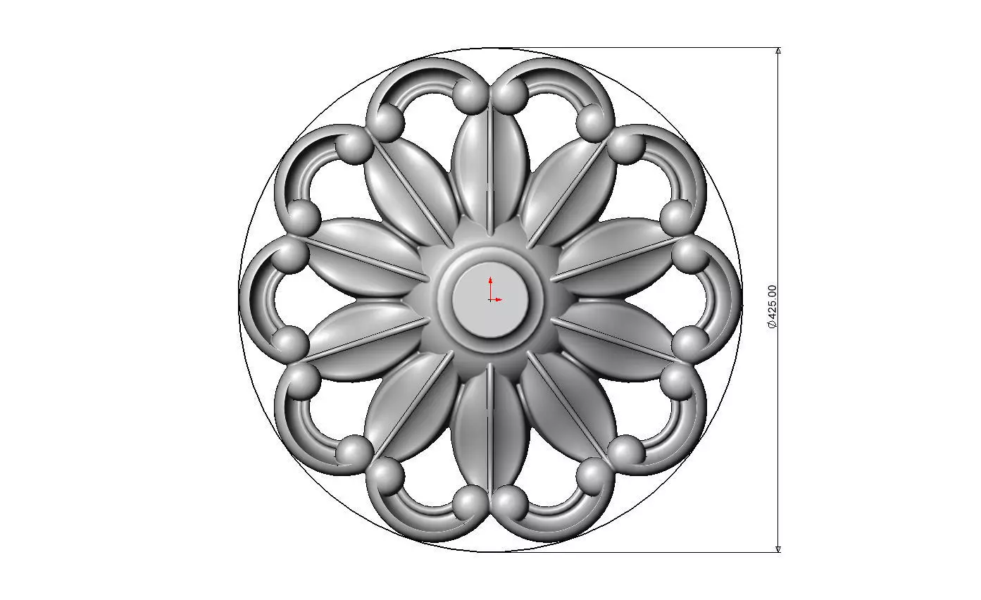 Ribbed rosette carved round eternity corner scroll relief 3D print model_5
