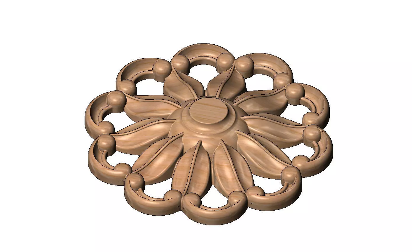 Ribbed rosette carved round eternity corner scroll relief 3D print model_11