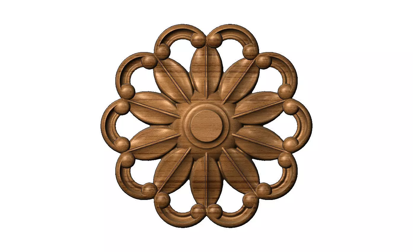Ribbed rosette carved round eternity corner scroll relief 3D print model_9