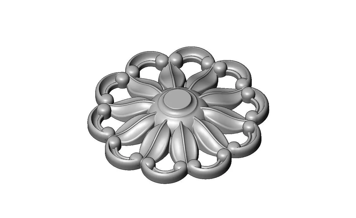 Ribbed rosette carved round eternity corner scroll relief 3D print model_2
