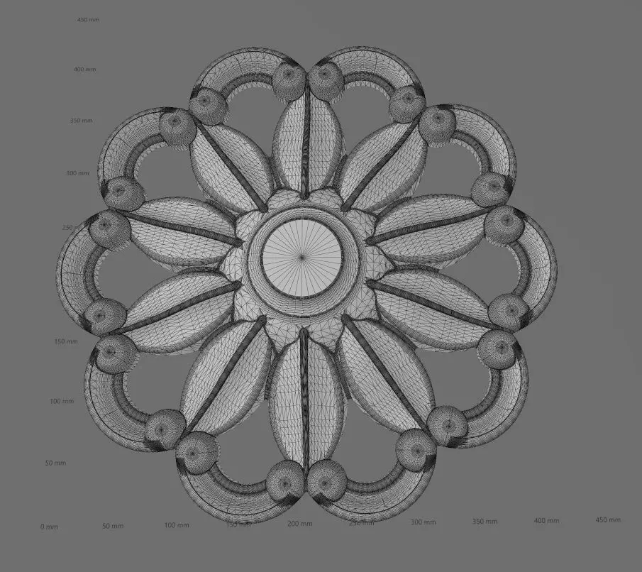 Ribbed rosette carved round eternity corner scroll relief 3D print model_14