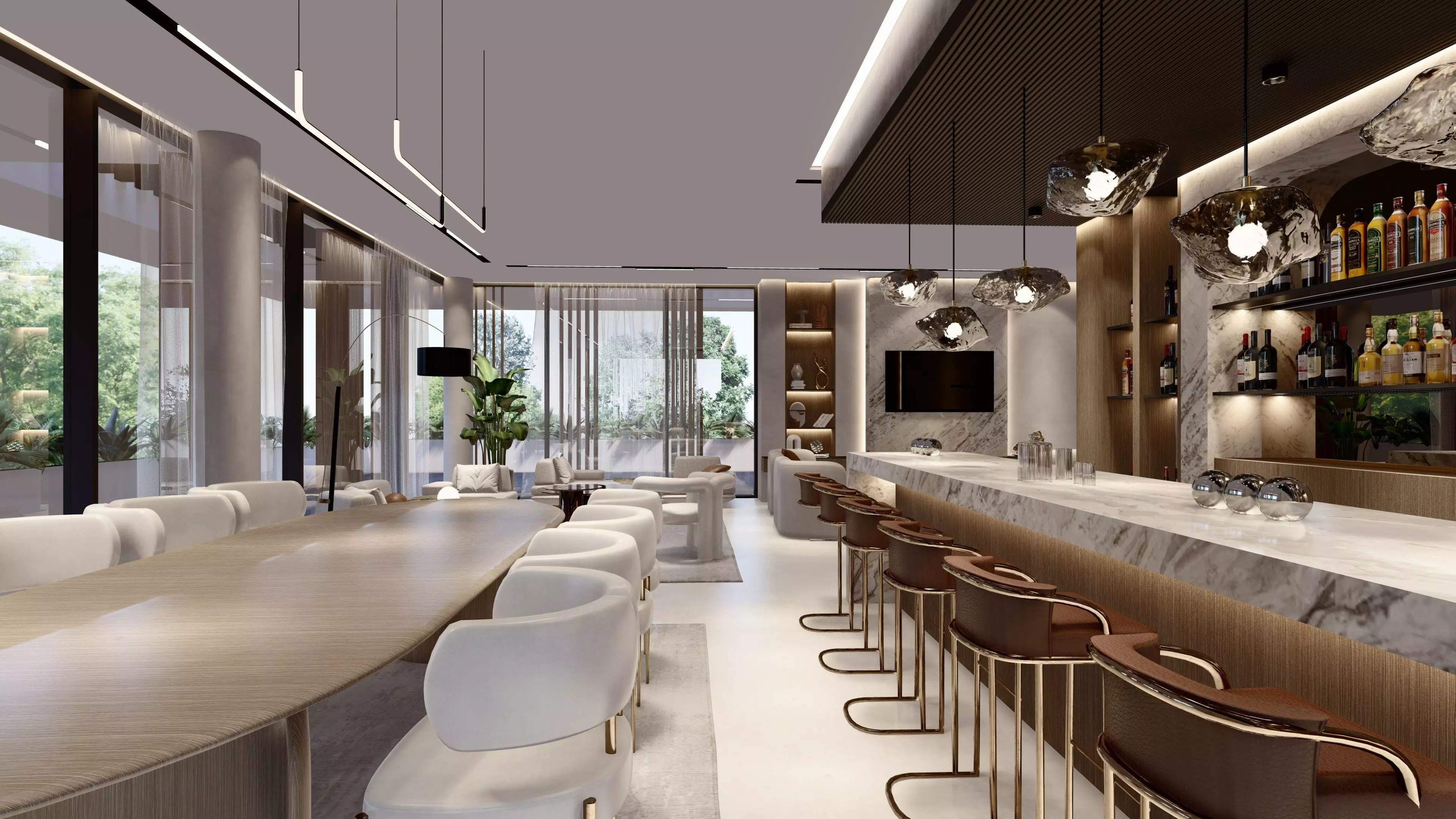 interior living room with an open bar 3D model_2