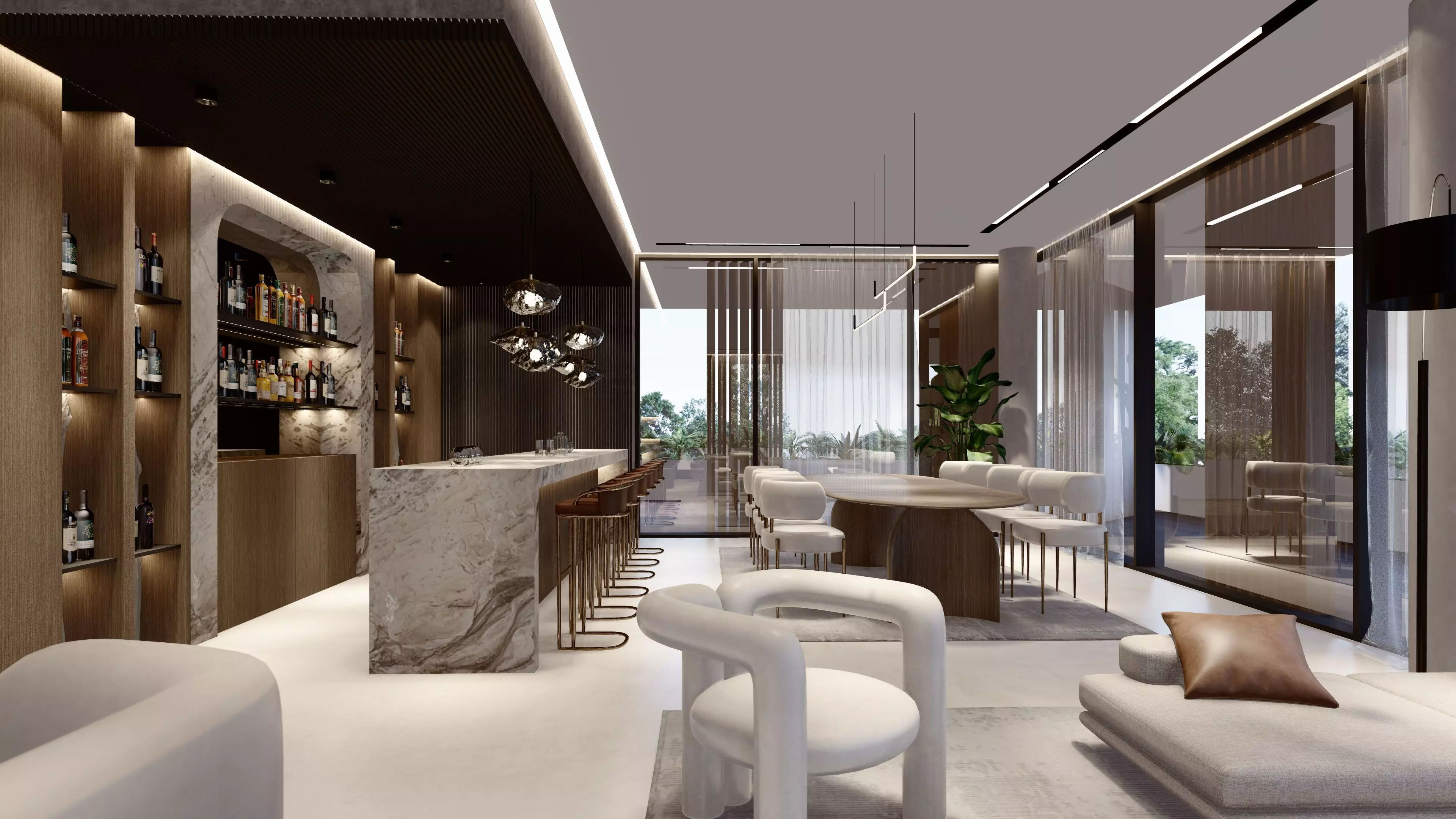 interior living room with an open bar 3D model_1