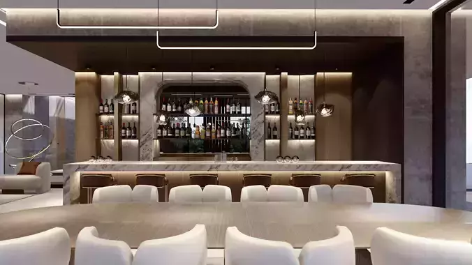 interior living room with an open bar