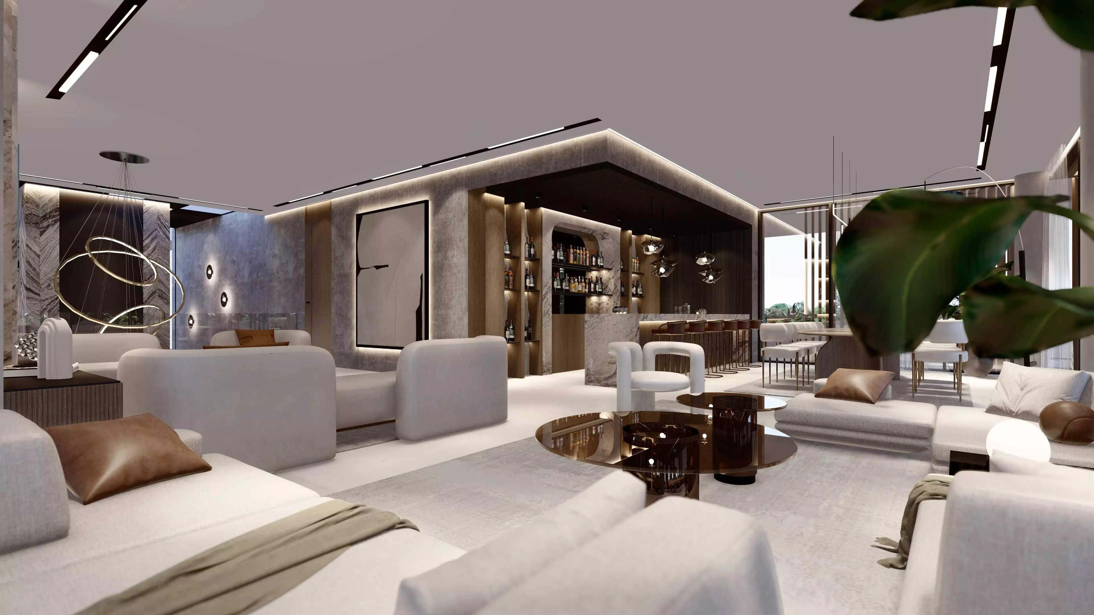 interior living room with an open bar 3D model_4