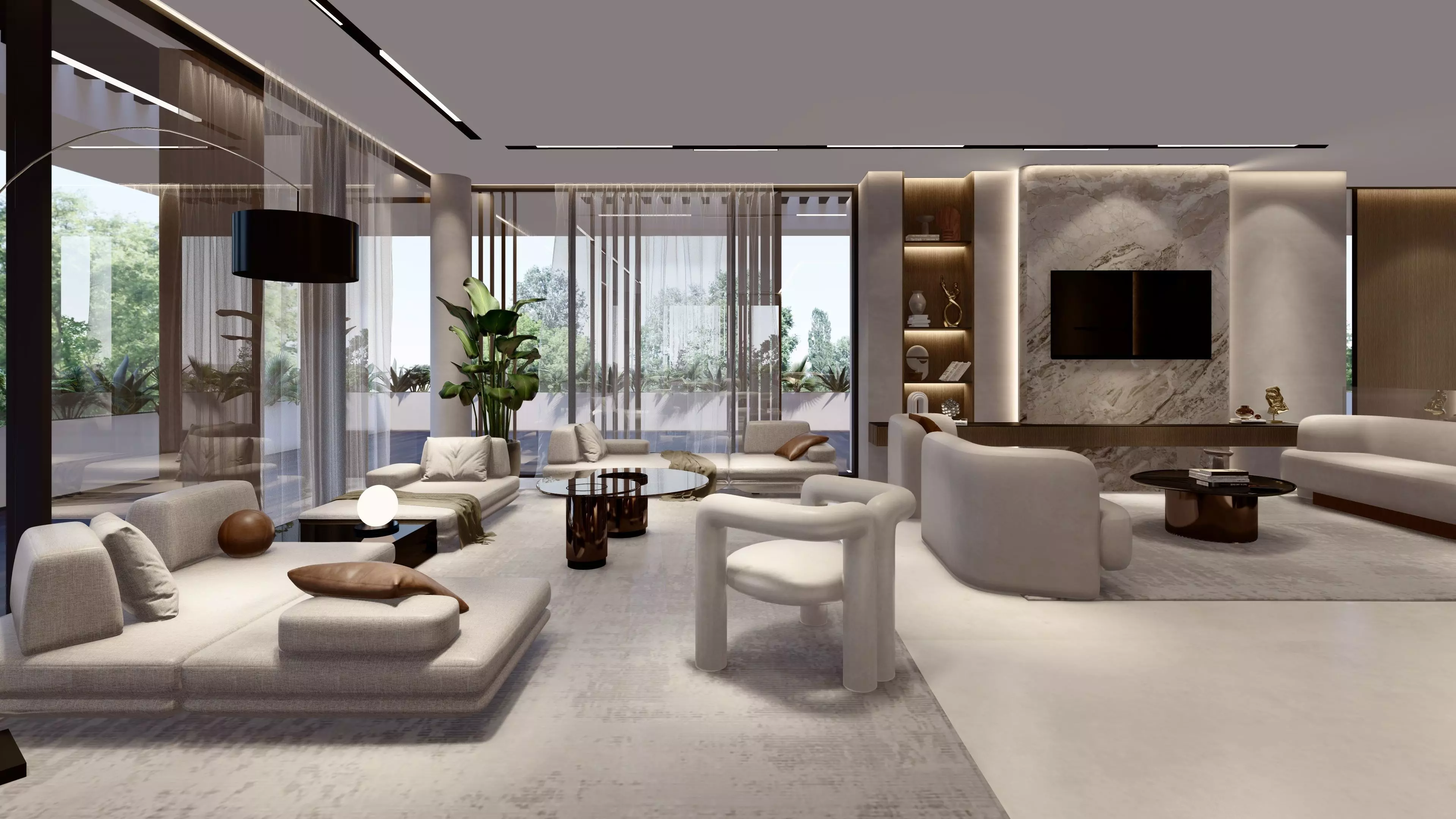 interior living room with an open bar 3D model_3