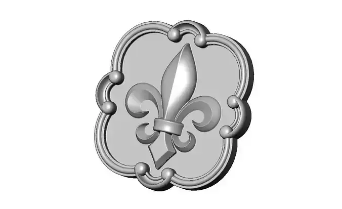Rounded square royal lily corner scrolls arc rosette relief 3D print model