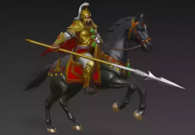 Armored warrior mounted on black horse 3D Model for 3D Printing
