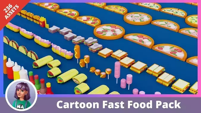 Cartoon Fast Food Pack Low-poly 3D model
