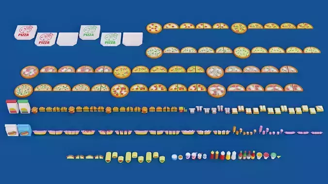 Cartoon Fast Food Pack Low-poly 3D model 2