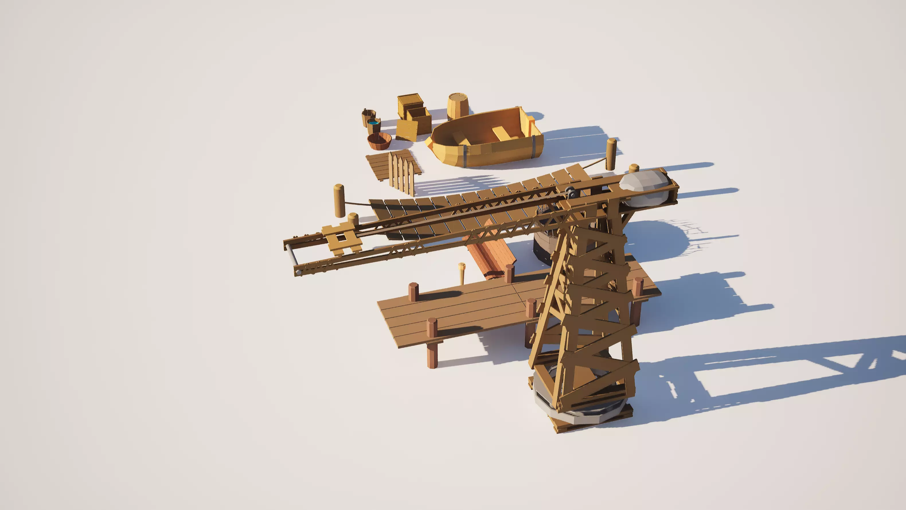 Wooden Assets Set Low-poly 3D model