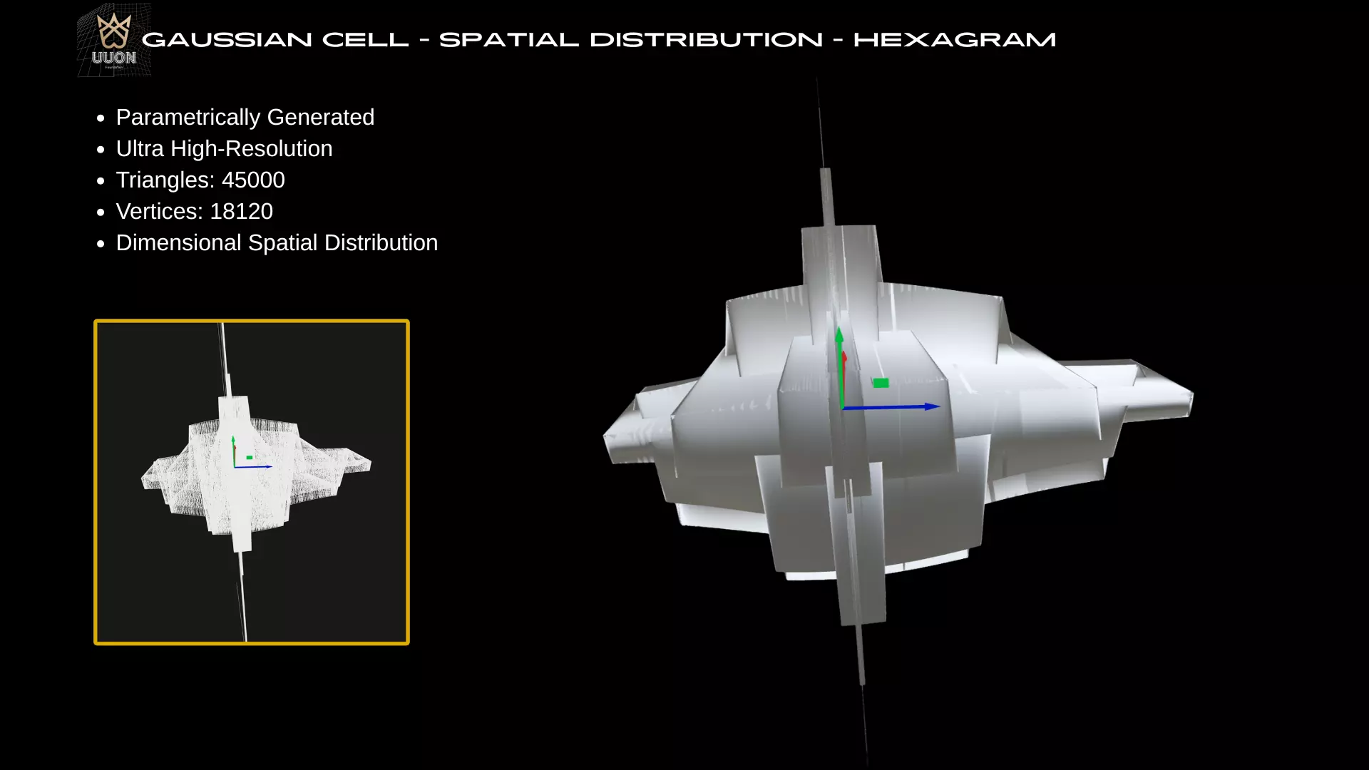 Gaussian Cell - Spatial Distribution - Hexagram -45K Triangles Low-poly 3D model_2