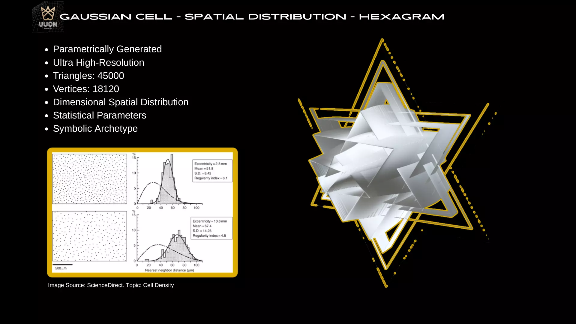 Gaussian Cell - Spatial Distribution - Hexagram -45K Triangles Low-poly 3D model_0