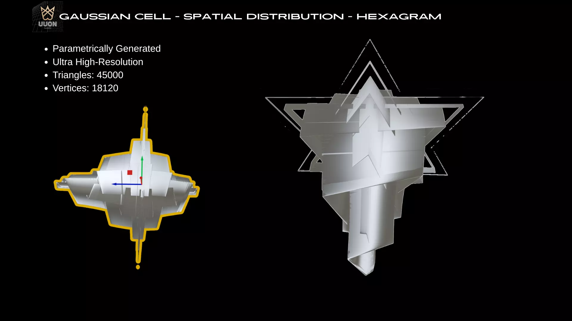 Gaussian Cell - Spatial Distribution - Hexagram -45K Triangles Low-poly 3D model_3