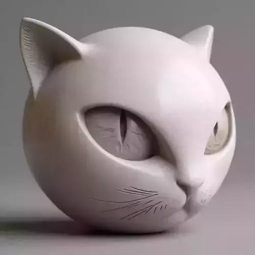 Marble Cat Head Glossy Sculpture Felline 3D