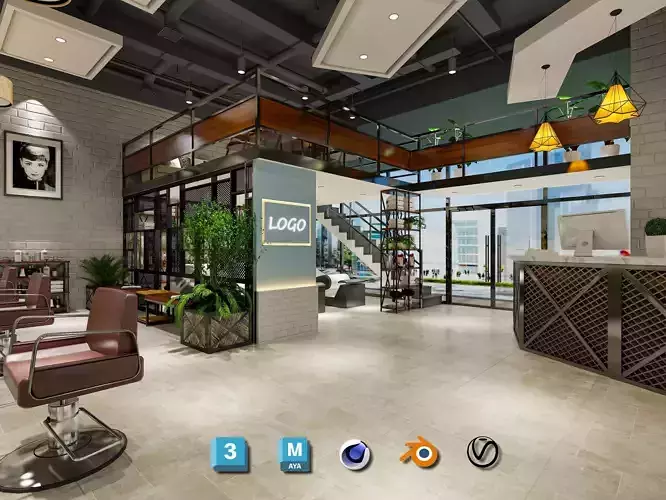 Vintage Barber Shop Full Scene - Classic Shave Haircut Equipment