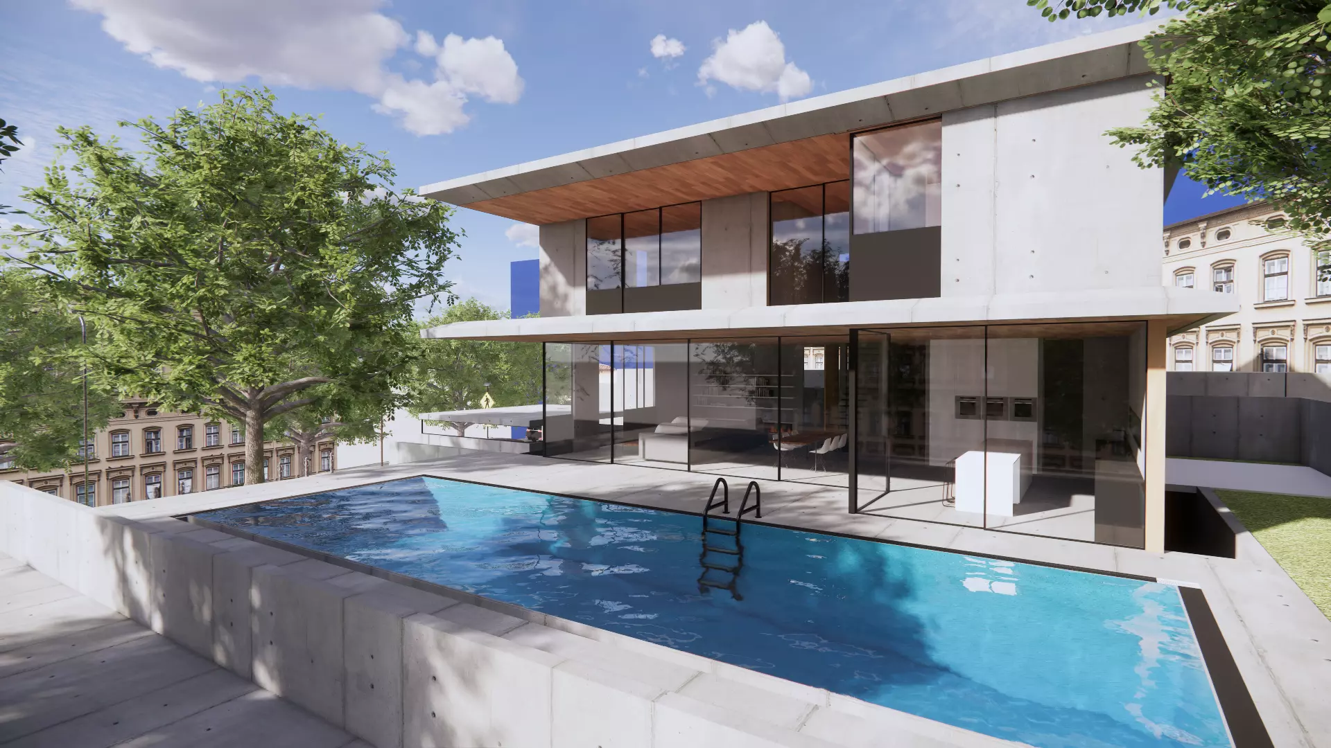 3D Visualization Modern Villa with Pool Low-poly 3D model_3