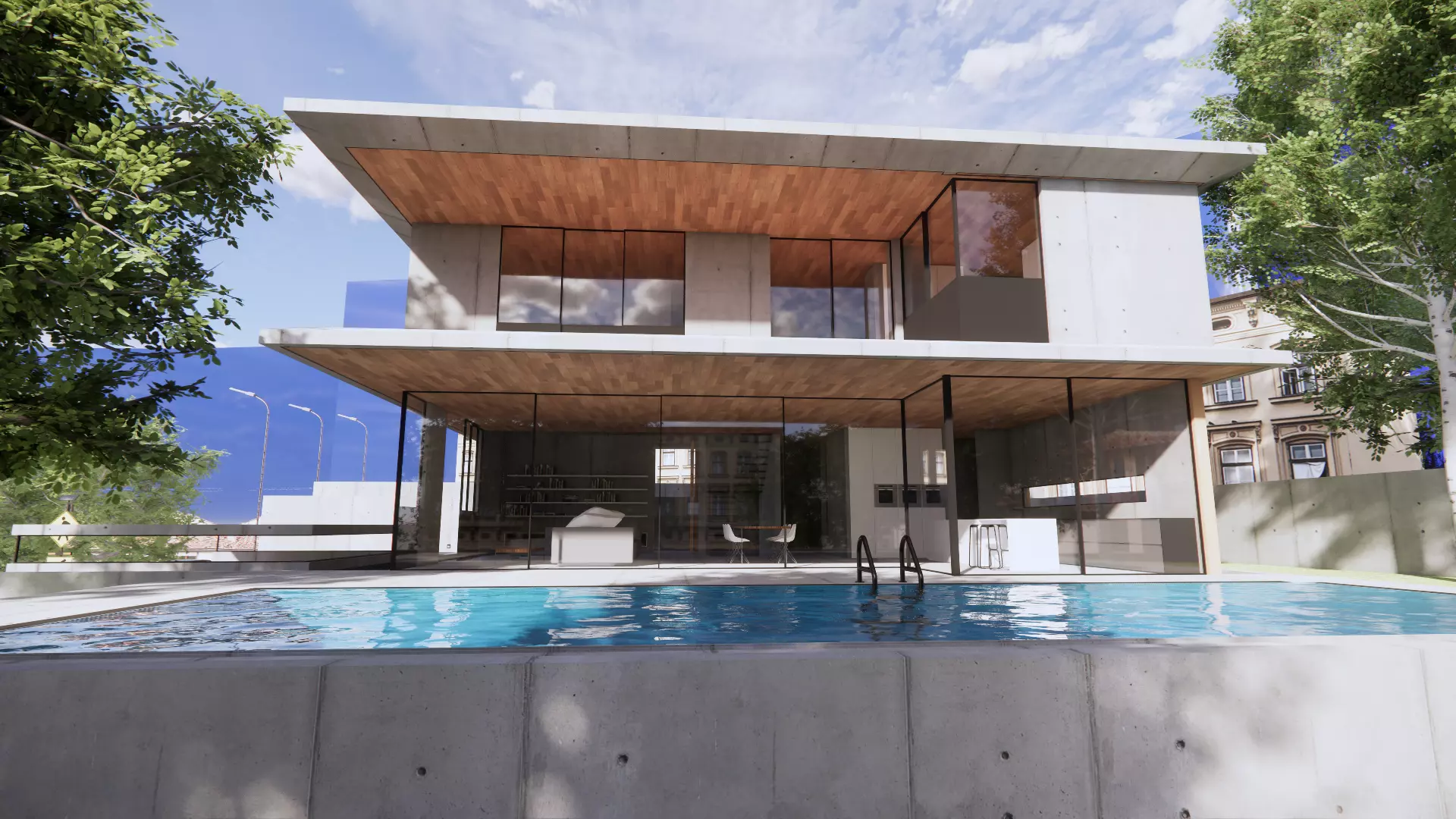 3D Visualization Modern Villa with Pool Low-poly 3D model_1