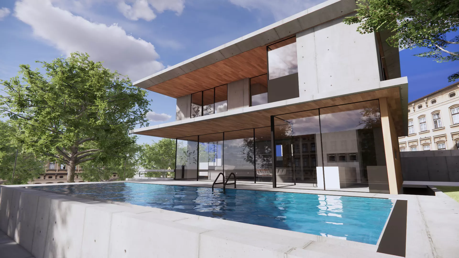 3D Visualization Modern Villa with Pool Low-poly 3D model_2