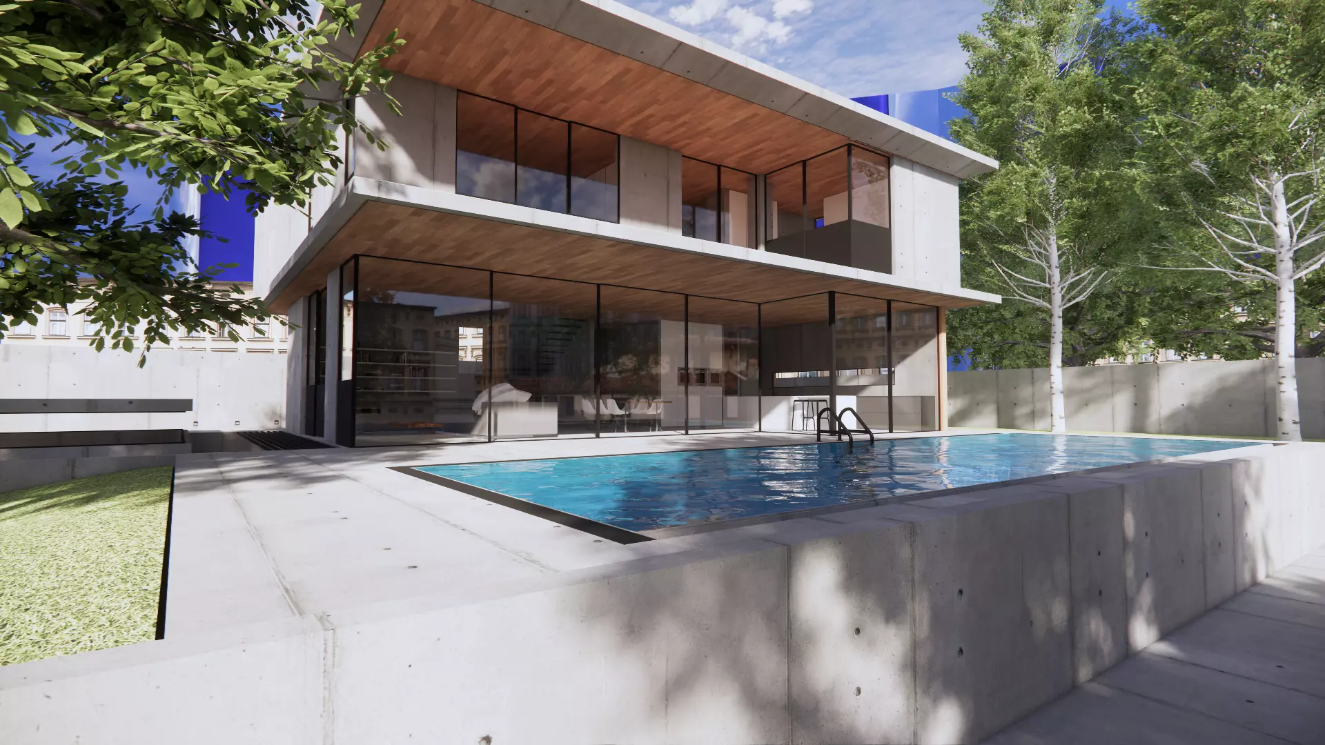 3D Visualization Modern Villa with Pool Low-poly 3D model_0