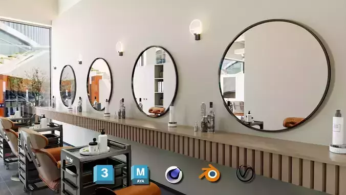 Modern Barber Shop - Hair salon - Realistic 3D Design