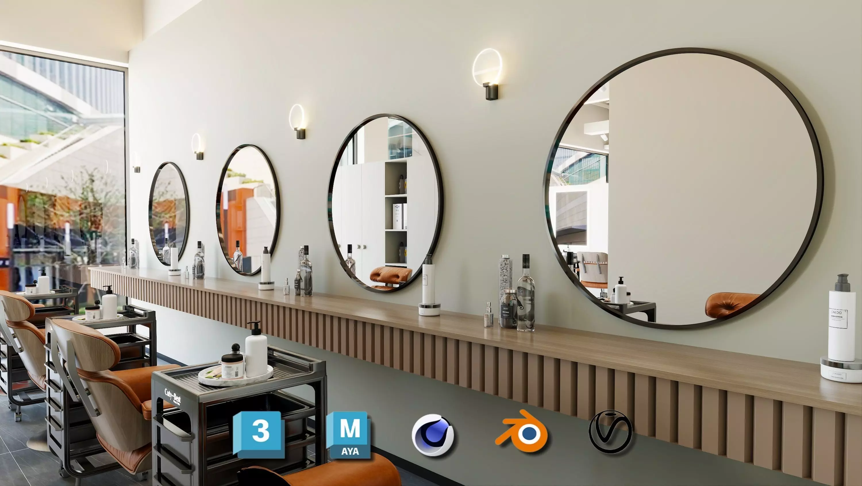 Modern Barber Shop - Hair salon - Realistic 3D Design 3D model