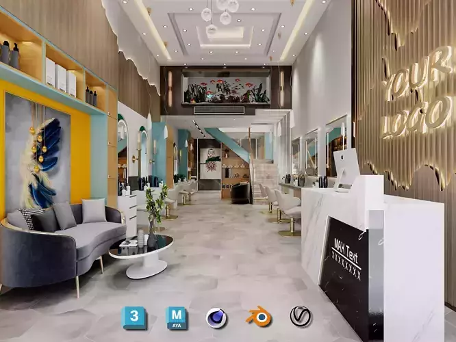 Hair salon Barber shop Interior with Furniture and Props