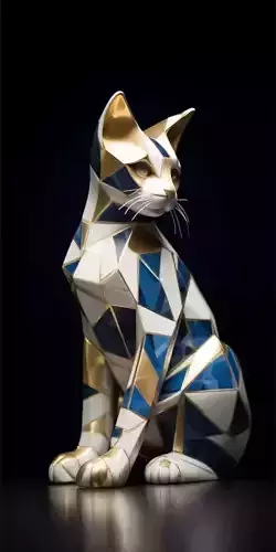 Geometric Cat Sculpture Faceted Feline 3D Low-Poly