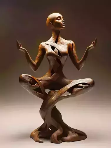 Wooden Meditation Sculpture Female Lotus Pose 3D Low-poly 3D model