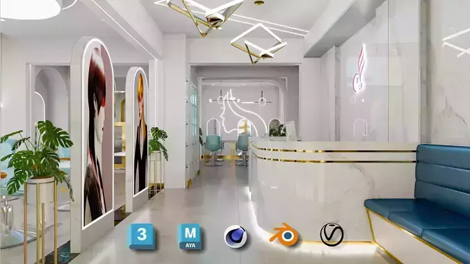 Modern Barbershop Interior V-Ray Ready 3D Scene