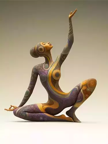 Surreal Yoga Sculpture Swirling Patterned Female Figure 3D