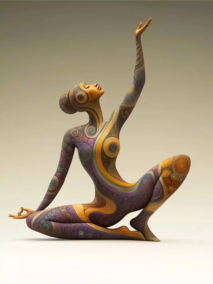 Surreal Yoga Sculpture Swirling Patterned Female Figure 3D Low-poly 3D model_0
