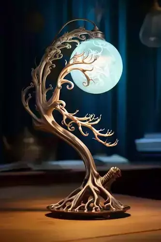 Fantasy Tree Lamp Glowing Orb Branching 3D