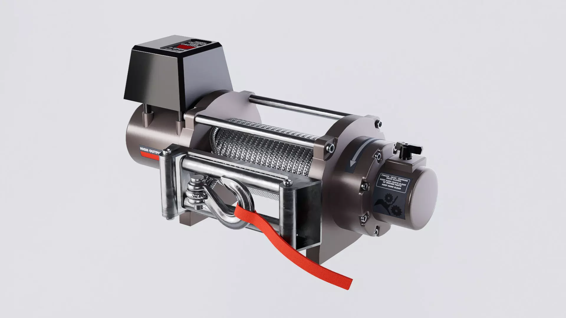 electronic winch for vehicle 3d model with cable and hook 3D model
