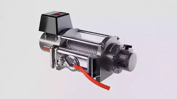 electronic winch for vehicle 3d model with cable and hook
