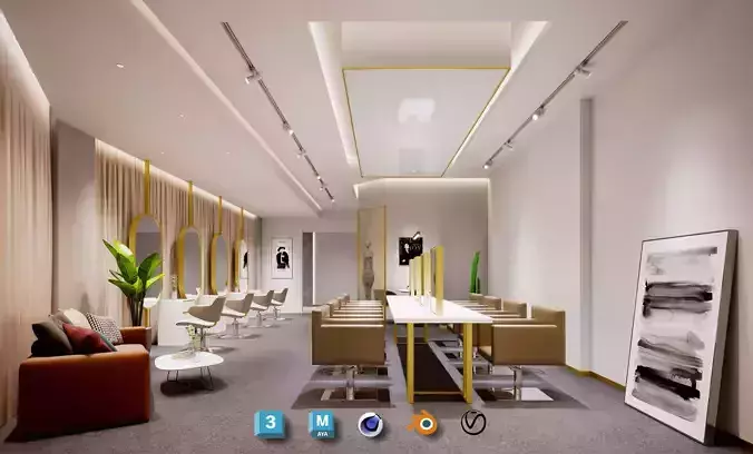 Light luxury barbershop High-Quality Hairdressing Interior