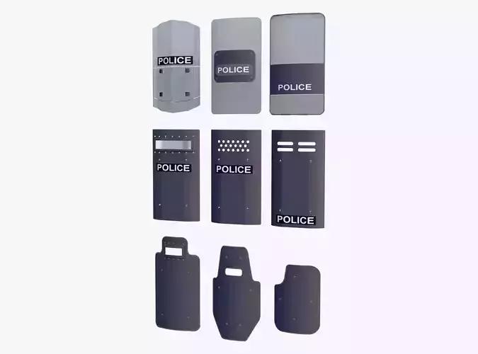 Riot and Tactical Police Shields Set M1 3D model