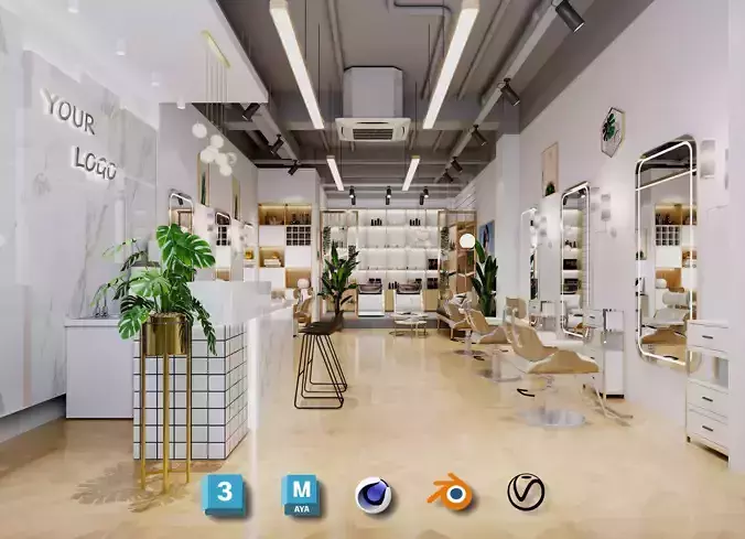 Modern BarberShop Realistic 3D Environment Design