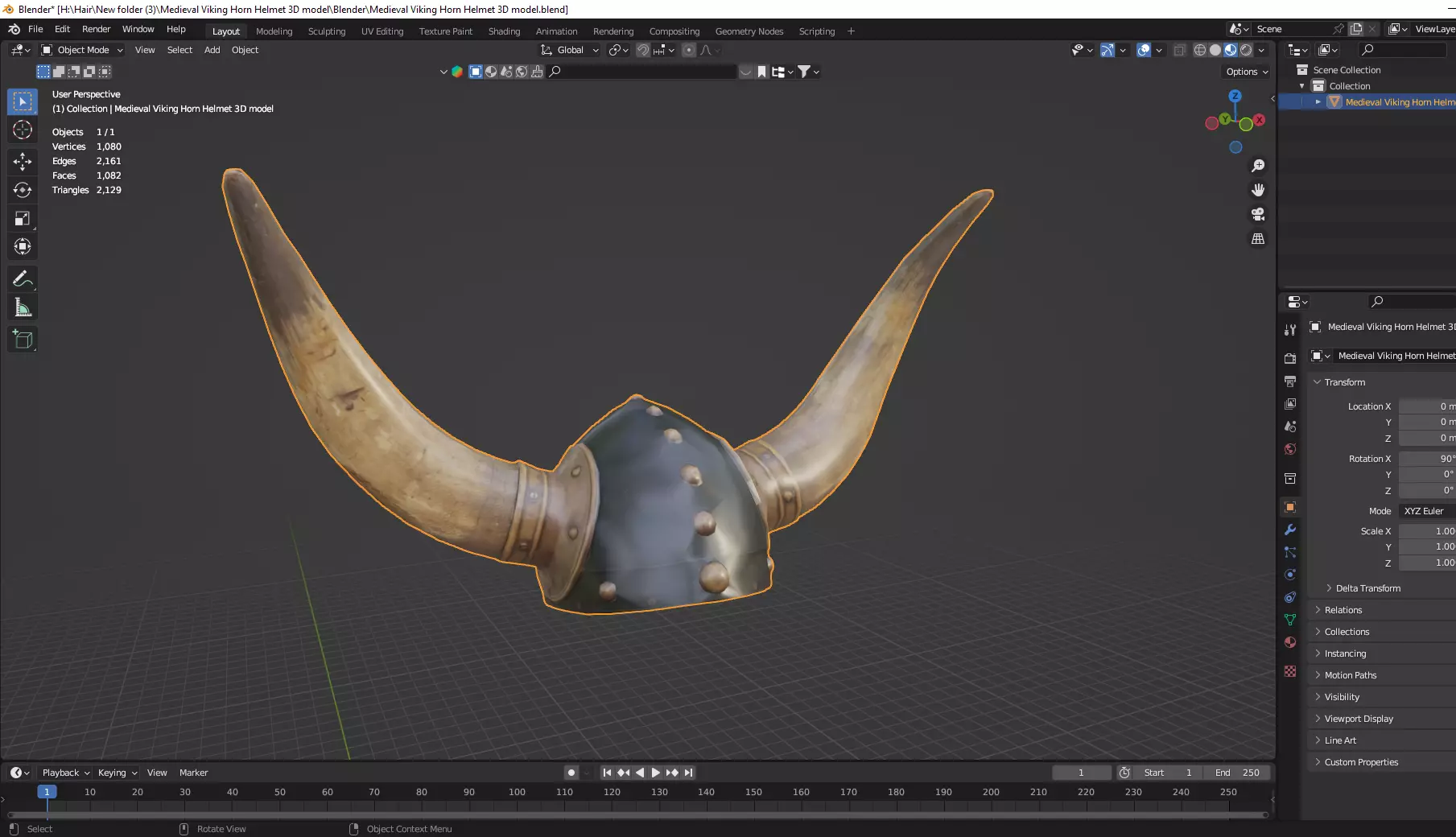 Medieval Viking Horn Helmet Low Poly 3D Model Low-poly 3D model_7