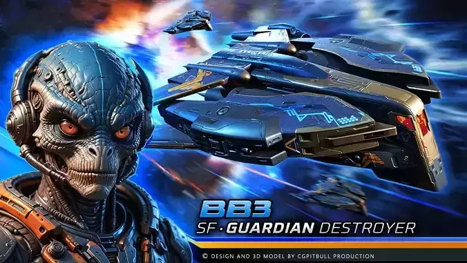 BB3 - GUARDIAN Destroyer Low-poly 3D model BB3 - GUARDIAN Destroyer Low-poly 3D model