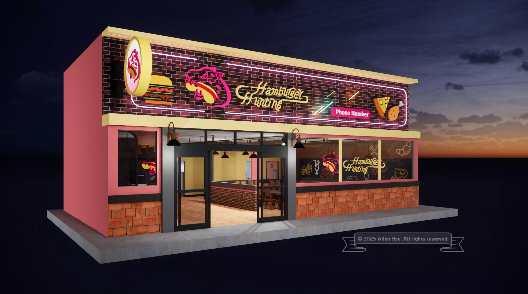 Fast Food Restaurant Space Model 3D model_3