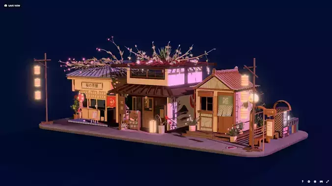 Stylized Japanese Mini Street Diorama 3D Model