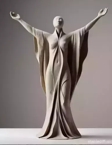 Abstract Woman Sculpture Flowing Robe Raised Arms 3D Low-poly 3D model