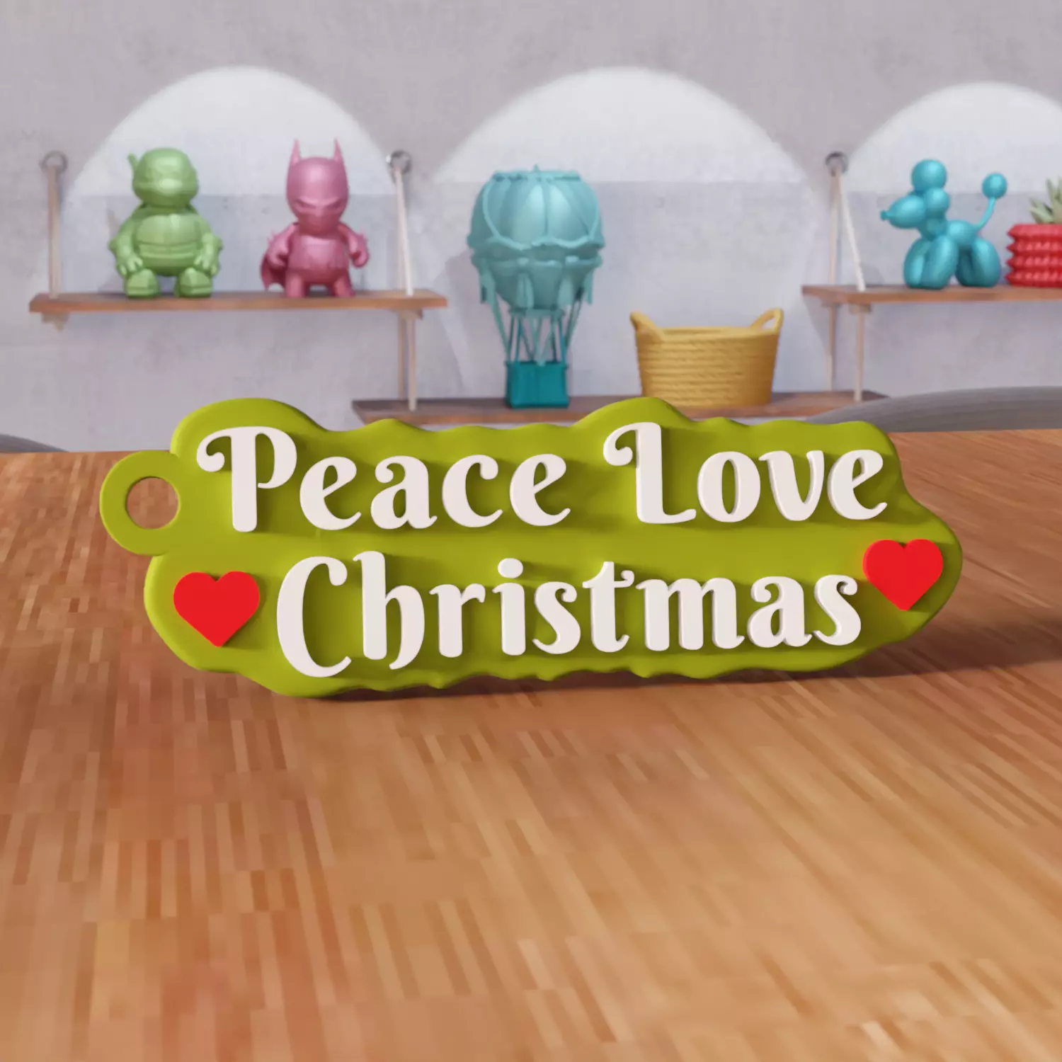 Peace Love Christmas Heart Keychain - 468 3D print model_1