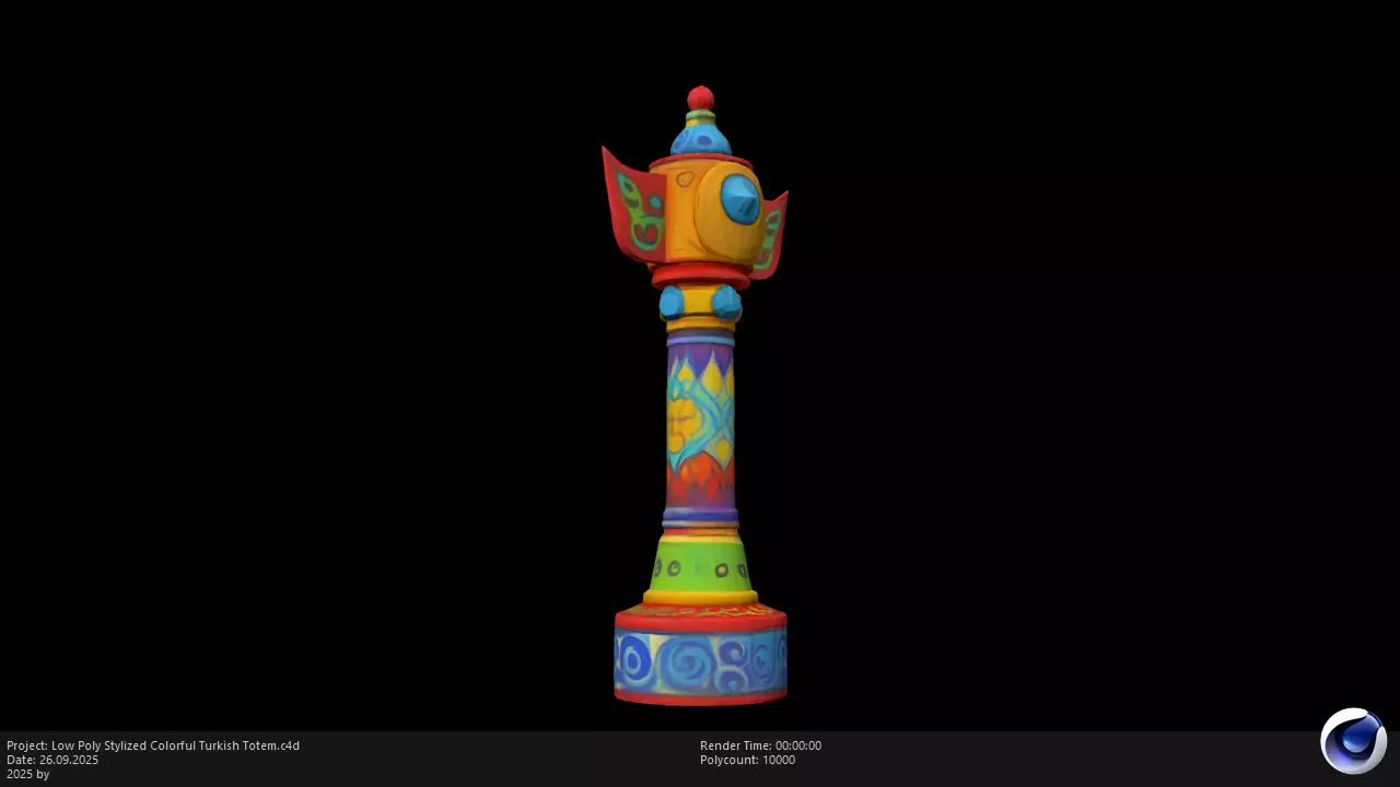 Low Poly Stylized Colorful Turkish Totem Low-poly 3D model_4