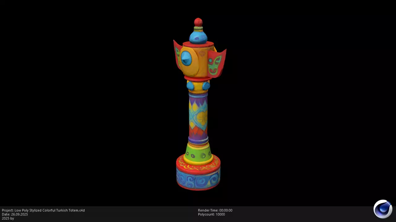 Low Poly Stylized Colorful Turkish Totem Low-poly 3D model_0