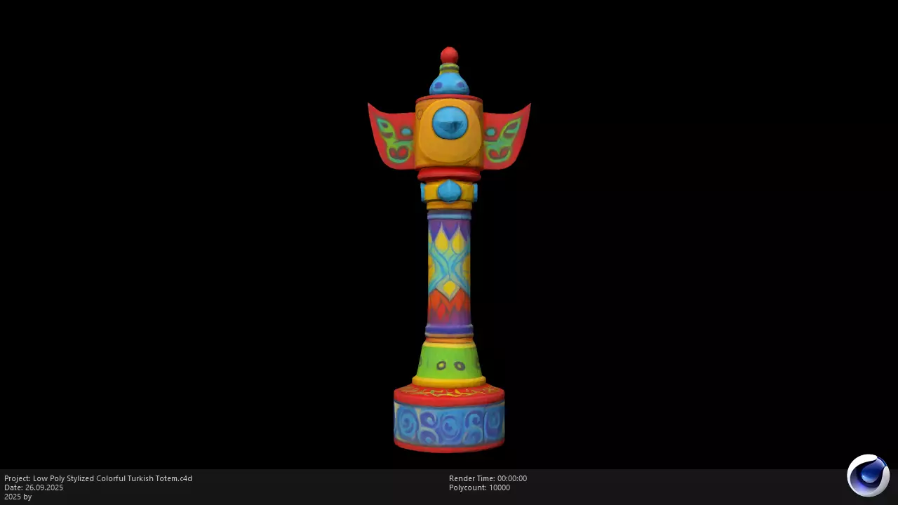 Low Poly Stylized Colorful Turkish Totem Low-poly 3D model_7