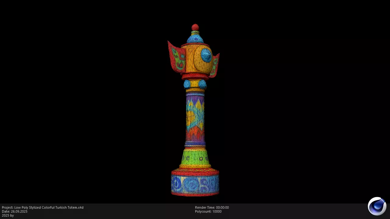 Low Poly Stylized Colorful Turkish Totem Low-poly 3D model_5
