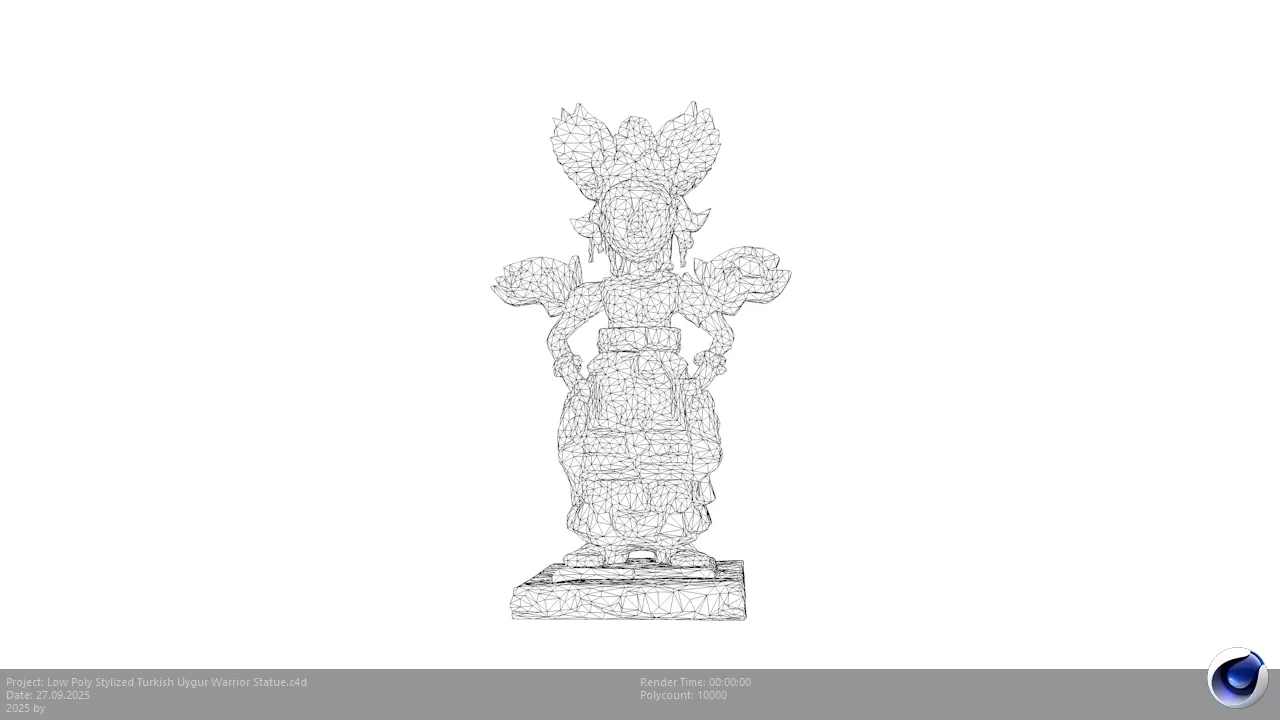 Low Poly Stylized Turkish Uygur Warrior Statue Low-poly 3D model_12